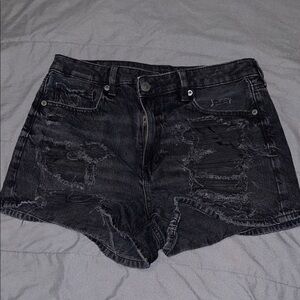 American Eagle Outfitters Black Distressed High-Rise Denim Shorts